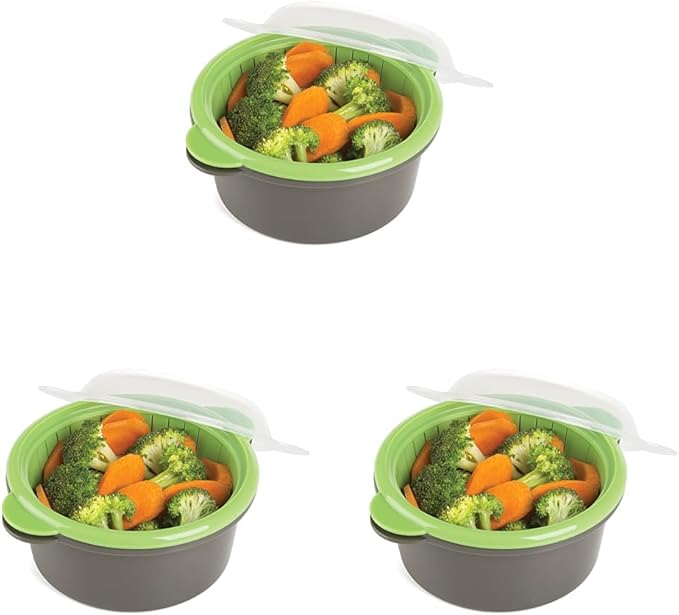 PrepSolutions Mini Microwave Steamer, Gray – Fast and Easy Vegetable & Food Steaming (Pack of 3)