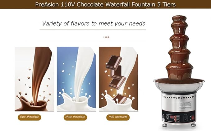 Chocolate Fountain 110V Electric 5-Tiers Digital Chocolate Fountain Melting Machine Heating Fondue Fountain,12kg of chocolate