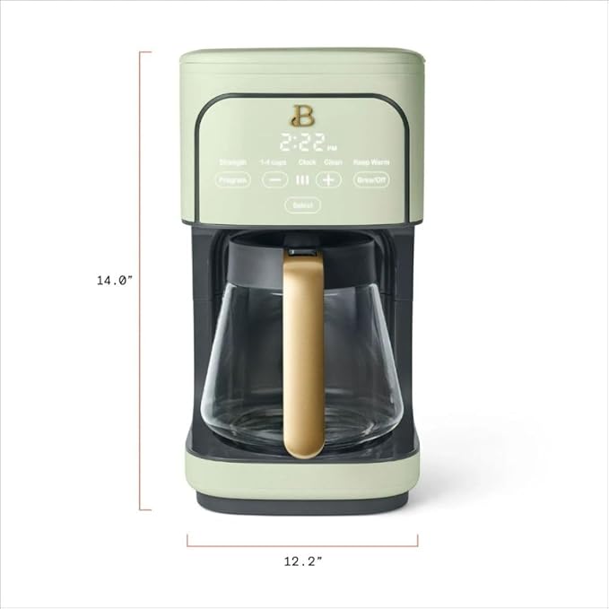 Beautiful 12-Cup Programmable Coffee Maker with Touch Activated Display, Auto Brew Timer, Reusable Filter & Large Glass Carafe (Sage Green)