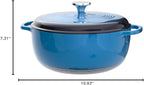 Lodge 6 Quart Enameled Cast Iron Dutch Oven with Lid – Dual Handles – Oven Safe up to 500° F or on Stovetop - Use to Marinate, Cook, Bake, Refrigerate and Serve – Blue