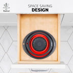 "Balevi Collapsible Strainers for Kitchen - Collapsible Colander Set of 2 Made of Silicone - Collapsible Strainer with Little Pegs to Keep Food Elevated - Red "