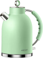 ASCOT Electric Kettle, Stainless Steel Tea Boiler 1.6L 1500W Retro Tea Heater & Boiling Kettle, Auto Shut-Off and Boil-Dry Protection(Matte Green)