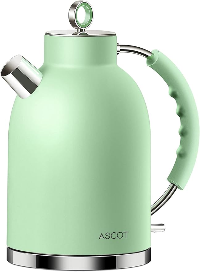 ASCOT Electric Kettle, Stainless Steel Tea Boiler 1.6L 1500W Retro Tea Heater & Boiling Kettle, Auto Shut-Off and Boil-Dry Protection(Matte Green)