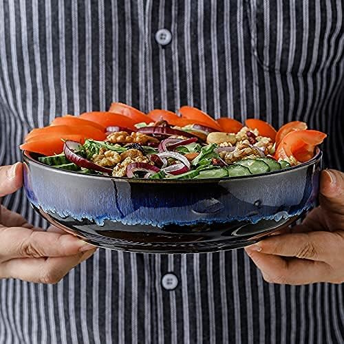 KOOV Ceramic Bowl, 46 OZ Pasta Bowls Set of 4, Large Salad Bowl Set, Dinner Bowls, Stackable Serving Bowls, Reactive Glaze Series (Nebule Blue)