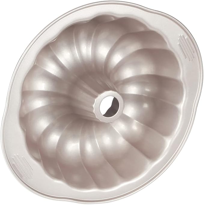 Fluted Tube Cake Pan Nonstick, 9-Inch Heavy Duty Carbon Steel Fluted Ring Mold Pond Cake Pans for Baking with Handles For Oven Bakeware Champagne Gold