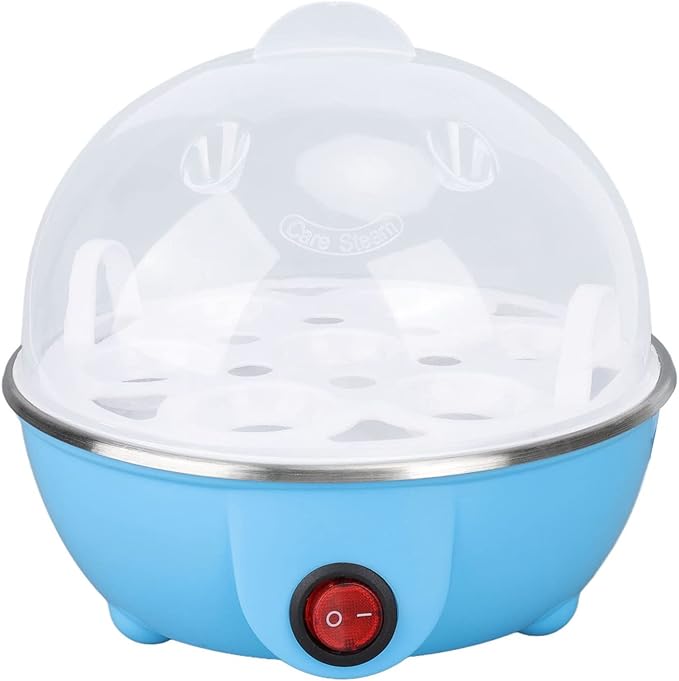 Chicken Egg Cooker Make Up to 7 Large Boiled Eggs Anti Dry Burning Automatic Power Off Egg Poacher with Heating Plate for Hard, Soft & Poached Eggs(Blue)