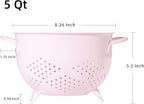 Metal Colander 5 Quart Powder Coated Self-draining Metal Strainer with Base,Kitchen Pasta Fruit Vegetable Basket with Double Handles (Pink)