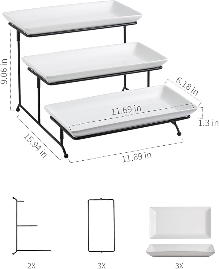 Gomakren 3 Tier Serving Trays Stand Porcelain Serving Platters 12 Inch White Serving Plates Dinner Platters for Appetizer Snack Fruit Cup Cake Server Tray Display Serving Dishes for Entertaining