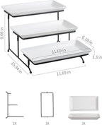 Gomakren 3 Tier Serving Trays Stand Porcelain Serving Platters 12 Inch White Serving Plates Dinner Platters for Appetizer Snack Fruit Cup Cake Server Tray Display Serving Dishes for Entertaining