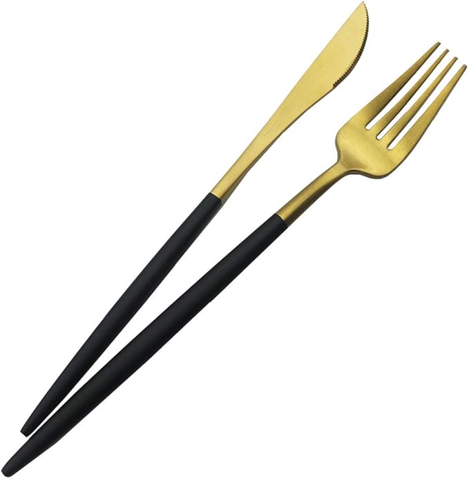 JASHII Luxury Black Gold Flatware, Silverware Sets, 20-piece Elegant Cute 18/10 Stainless Steel Silverware Set for Eating Home Kitchen Hotel Restaurant, Service Sets for 4 People, Dishwasher Safe