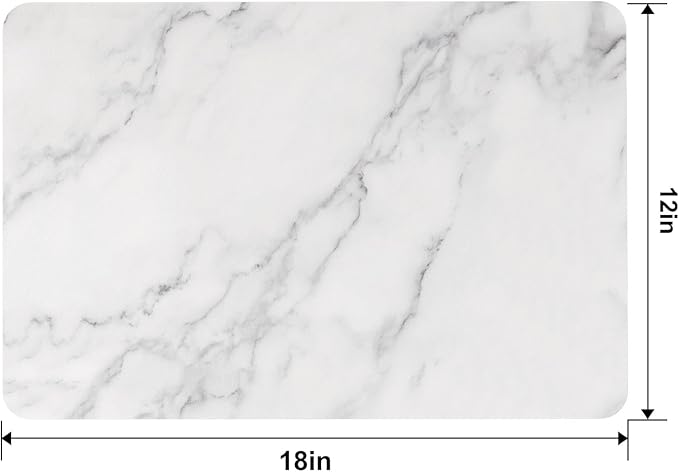 QIYI Placemats Set of 4, 12x18 Inch PU Leather Place Mats for Kitchen Dinning, Heat Resistant Anti Slip Table Mats, Waterproof Wipeable Washable Placemat Party Table Décor, White Marble