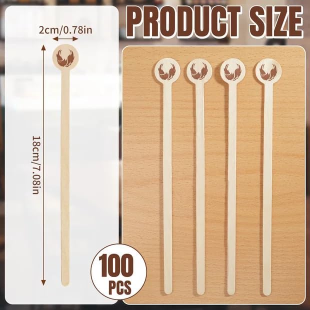 100Pcs Coffee Stirrers- 7.1 Inch Coffee Stir Sticks, Natural Wooden Coffee Stirrers With Round Ends, Disposable Biodegradable Cafe Grade Wood Beverage Mixer for Coffee Cocktails Milk Tea