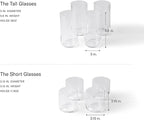 Fable Glassware Set - Includes 4 Tall Glasses and 4 Short Glasses - Lightweight, Dishwasher Safe, Glass Cups Bundle