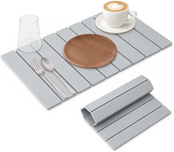 Stone Dish Drying Mat, Collapsible Stone Dish Mat, Super Absorbent Stone Dish Mat, Fast-Drying & Eco-Friendly Stone (24” x 16”) – Minimalist, Durable, & Stylish in light Gray