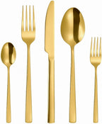 Oxford Silverware Set, 30 Piece Forged Flatware Premium Stainless Steel, Service for 6, for Kitchen, Home, Wedding, Party, Mirror Polished Dishwasher Safe (Matte Gold)
