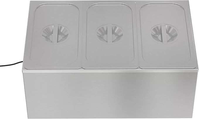 KoolMore Commercial Bain Marie Countertop Food Warmer, Soup Station, and Buffet Table Server with Three Serving Section, Stainless-Steel Steamer with Auto Shut Off (CFW-3), Silver