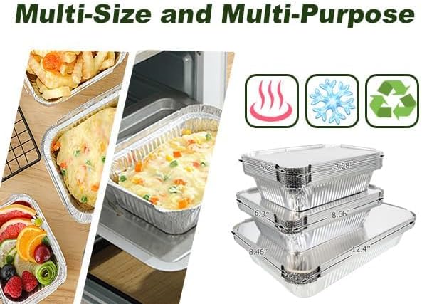 BIBRADAA®Aluminum Pans with Lids,74.4oz(12Pack),37.2oz(10Pack),23.7oz(13Pack),Foil Pans with Lids(Cardboard Covers),Disposable Tin Foil Pans,for Baking, Meal Prep and Freezer, Takeout.