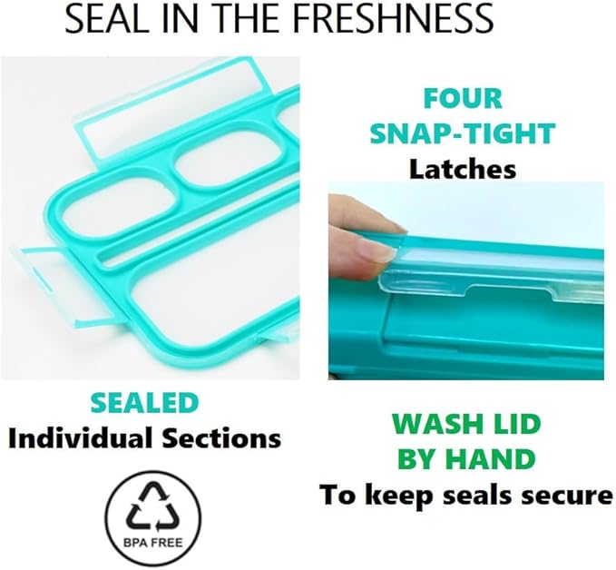 Bento-Box with Bag and Ice Pack Set. Lunch Boxes Snack Containers for Kids Boys Girls Adults. 6 Compartments, Leakproof Portion Container Boxes Insulated Bags for School Lunches, Blue