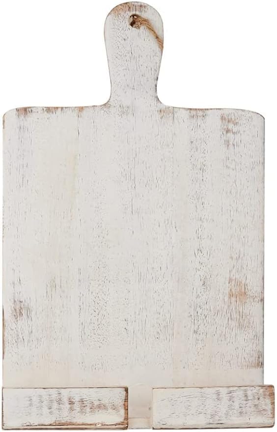 Wedding Gift Wooden Cookbook Stand Chopping Board Style Foldable Recipe Book Stand Holder Easel for Kitchen Text Book Tablet L 9.5 x B 1.5 x H 14 inches (White)