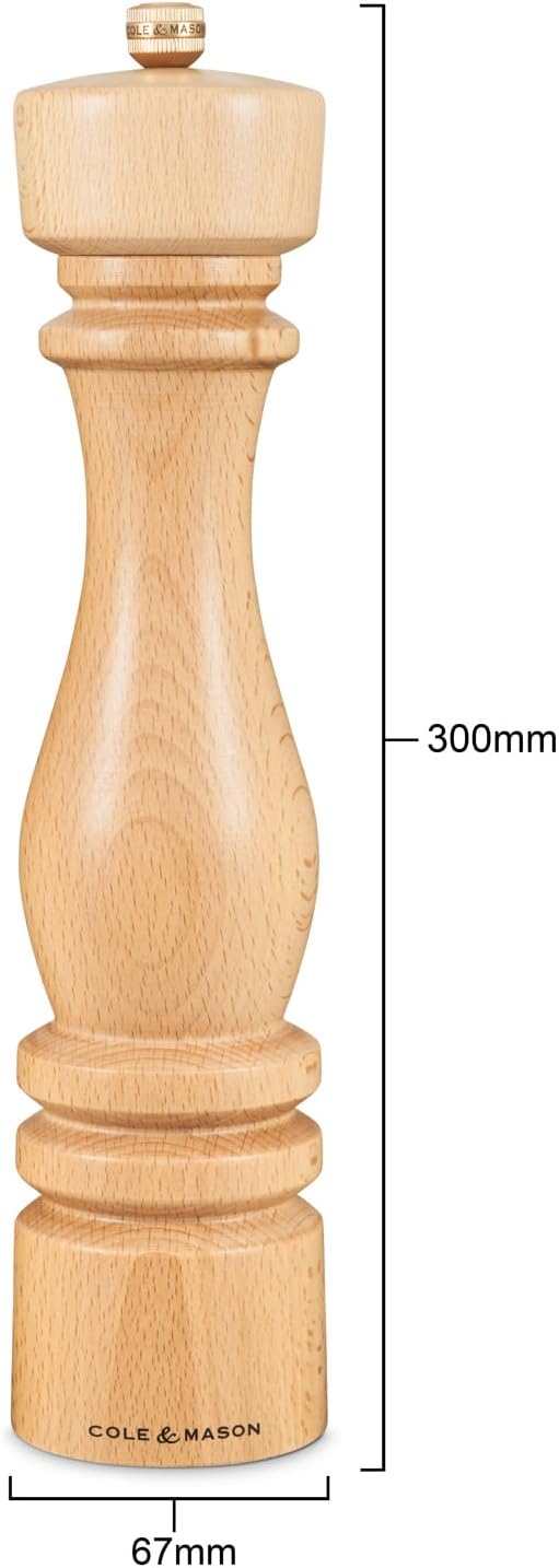 Cole & Mason London Refillable Spice Mill - Kitchen & Home Accessory - Table Black Pepper Grinder - Pepper Mill with Carbon Steel Mechanism - 11", Natural Beech