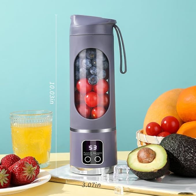 Portable blender,USB-C rechargeable,Personal compact travel juicer cup15OZ for Shakes, Smoothies,Fresh juice,Self-cleaning,Leakproof lid, Smart time display,12 blades,with strong blending Purple