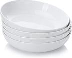 Teocera Pasta Bowls, Large Salad Bowls, Porcelain Bowl Set, Wide and Shallow, Microwave and Dishwasher Safe, 35 Ounce - Set of 4, White