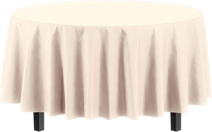 Party Solids 12-Pack Premium Plastic 84-Inch Round Tablecloth, Ivory