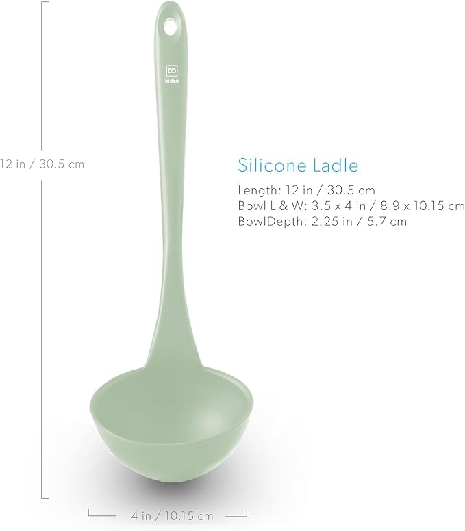 DI ORO Silicone Ladle – Soup Ladle for Cooking & Serving Heat-Resistant - Large Kitchen Soup Ladle Nonstick Cookware Safe - Soup Serving Spoon with Wide Bowl - Silicone Utensil Dishwasher Safe (Sage)