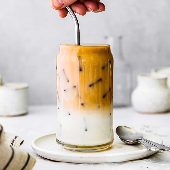 Le'raze Set of 6 Can Shaped Margarita Drinking Glasses Goblet - 16oz Clear Cups for Cocktails, Iced Coffee, Tea, Soda, Whiskey and Beer