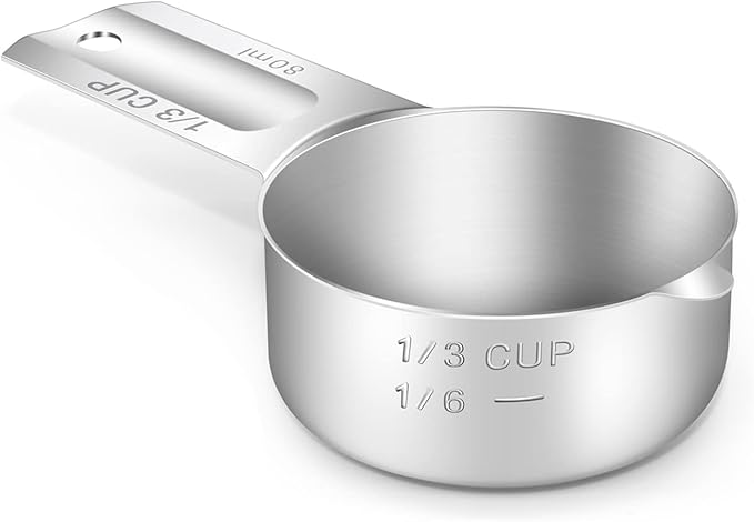 1PCS 1/3Cup (80ml, 2.7oz) Single Measuring Cup, Stainless Steel Measure Scoop, Metric and US Measurement, Dishwasher Safe