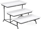 Yedio 3 Tier Serving Trays for Party, Porcelain Serving Platters and Trays, 12 Inch Tiered Tray Stand, Fruit Tray, Trays for Serving Food, White Dessert Stand with Collapsible Sturdier Metal Rack