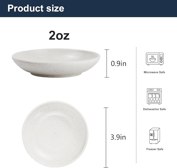 PYRMONT Wheat Straw Dipping Bowls,2 OZ Soy Sauce Dish & Bowl,Small Dipping Sauce Bowls Set of 8,Mini Appetizer Plates for Side Dishes,Ketchup,BBQ, Party,Condiments Serving Bowl Set - White