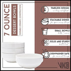 Vikko Small 7 Ounce White Bowl, Set of 6 White Dessert Bowls, Fine Porcelain, Stackable Small Snack Bowl, Dishwasher Safe