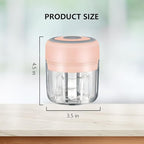 PINK - Mini Electric Food Processor and Garlic Chopper - 250ML, USB Charging, 3 Blades - Perfect for Chopping Vegetable, Pepper, Onion, Garlic, Ginger, Spice, Meat, Baby Food, and More (Pink)