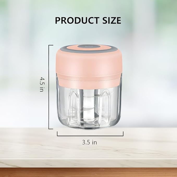 PINK - Mini Electric Food Processor and Garlic Chopper - 250ML, USB Charging, 3 Blades - Perfect for Chopping Vegetable, Pepper, Onion, Garlic, Ginger, Spice, Meat, Baby Food, and More (Pink)