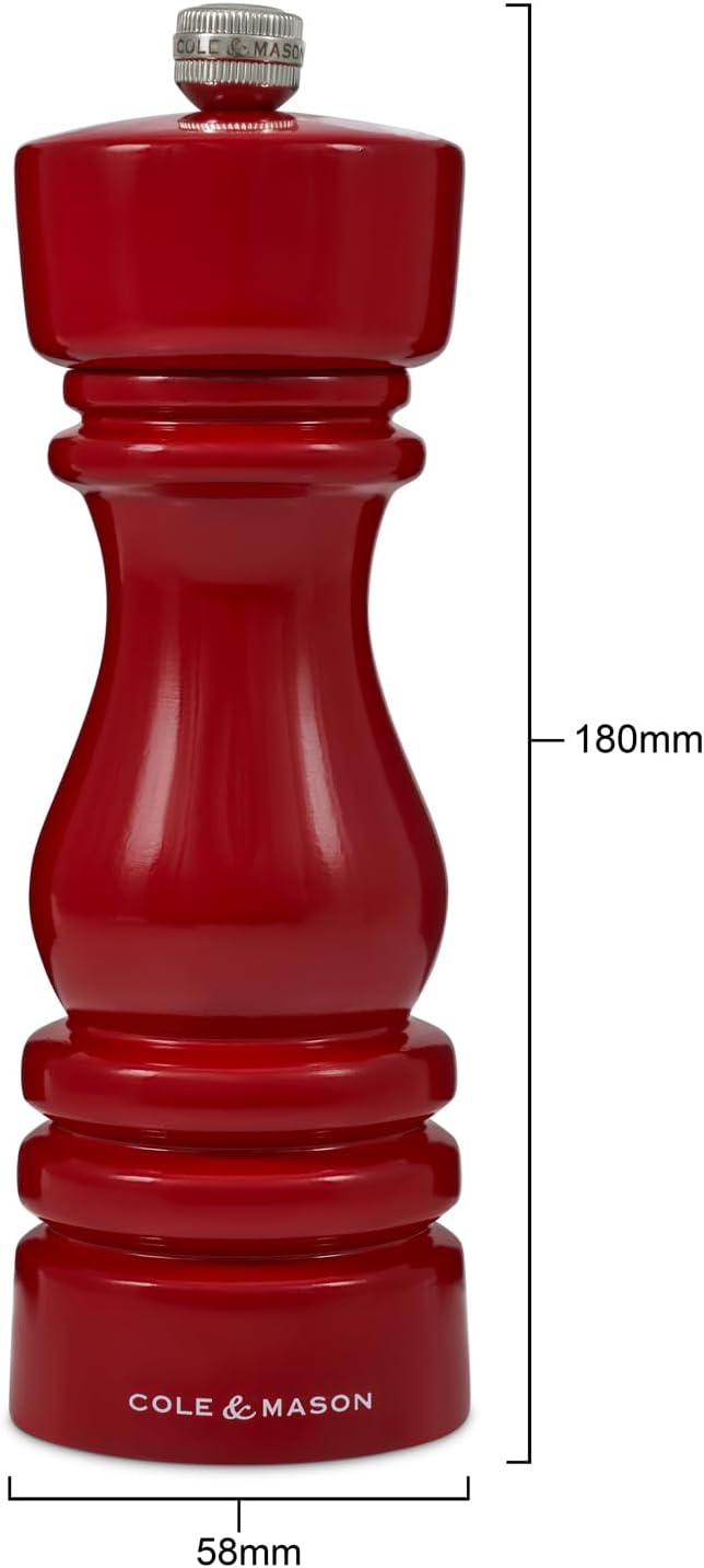 Cole & Mason London Refillable Spice Mill - Kitchen & Home Accessory - Table Salt Grinder - Salt Mill with Ceramic Mechanism - 7", Red Gloss