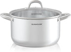 SUNHOUSE 8 Quart Stock Pot with Lid - 3-Ply Bottom Stainless Steel Pasta Cooking Canning Dutch Oven Pot - Induction Compatible for All Stovetops - Dishwasher Safe & Oven Safe
