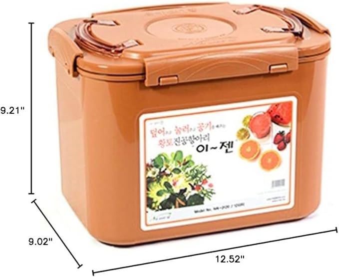 e-jen Premium Kimchi, Sauerkraut Container Probiotic Fermentation with Inner Vacuum Lid (Earthenware Brown, 3.1 gal/ 12L)