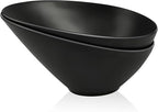 Bamboo Fiber Salad Bowls, 2 Packs Serving Black, Compostable 33 Ounce Elegant Black Angled Bowls for Salad, Pasta, Soup, Prep, Ideal for Home and Restaurant