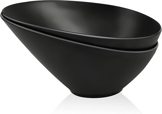 Bamboo Fiber Salad Bowls, 2 Packs Serving Black, Compostable 33 Ounce Elegant Black Angled Bowls for Salad, Pasta, Soup, Prep, Ideal for Home and Restaurant