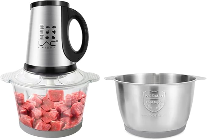 Food Processor,Small Meat Grinder,300W Powerful Pure Chopper Motor Food Choper,Electric Vegetable Choper with 2 Bowls(8 Cup+8 Cup) and 2 Blades for Onion,Baby Food,Meat,Fruit