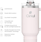 Cirkul 40oz. Cherry Blossom Stainless Steel Tumbler with Handle, All-Day StrawSip™, Double-Wall Insulated