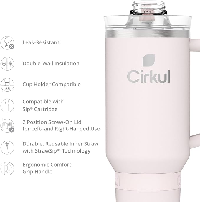 Cirkul 40oz. Cherry Blossom Stainless Steel Tumbler with Handle, All-Day StrawSip™, Double-Wall Insulated