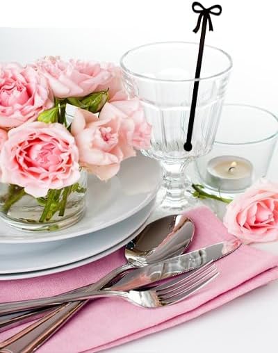 20 pcs Bow Drink Stirrers, Acrylic Drink Stirs for Bow Themed Party Decoration, Coquette Birthday Cocktail Wedding Decorations Party Favors (Black)