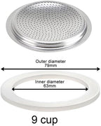 1/2/3/6/9/12 Cup Espresso Maker Replacement Gasket, Coffee Maker Rubber Gasket, Moka Pot Silicone Seal For Espresso Moka Stove Pot, Stovetop Espresso Maker Seal (9 cup+sieve)