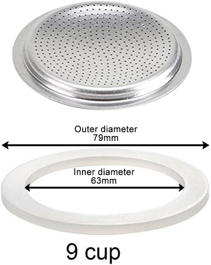 1/2/3/6/9/12 Cup Espresso Maker Replacement Gasket, Coffee Maker Rubber Gasket, Moka Pot Silicone Seal For Espresso Moka Stove Pot, Stovetop Espresso Maker Seal (9 cup+sieve)