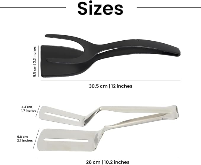 Kitchen Spatula Set of 2, Black Nylon Egg Flipper Turner- Pancake Spatula Stainless Steel, Dishwasher Safe, 2-Piece Multipurpose for Cooking, Breakfast and BBQ (2, Black and Silver)