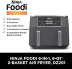 Ninja DZ201 Foodi 8 Quart 6-in-1 DualZone 2-Basket Air Fryer with 2 Independent Frying Baskets, Match Cook & Smart Finish to Roast, Broil, Dehydrate & More for Quick, Easy Meals, Grey