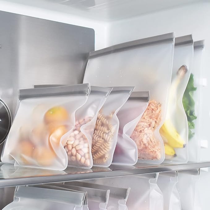 Reusable Ziplock Bags, Food Storage Bags, Leakproof Reusable Gallon Bags for Marinate Meats, Fruit, Snack, Home Organization, Eco-Friendly, Pack of 6