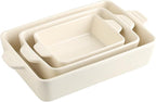 Sweejar Ceramic Bakeware Set, Rectangular Baking Dish for Oven Lasagna Pans for Cooking, Kitchen, Cake Dinner, Banquet and Daily Use, 11.8 x 7.8 x 2.76 Inches of Casserole Dishes (Beige)